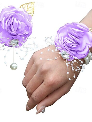  2er-Pack Blumen-Ansteckblumen-Set für das Handgelenk, handgefertigte künstliche Rosen aus Seide als Hochzeitsblumen-Accessoires, Abschlussball-/Anzug-Dekor