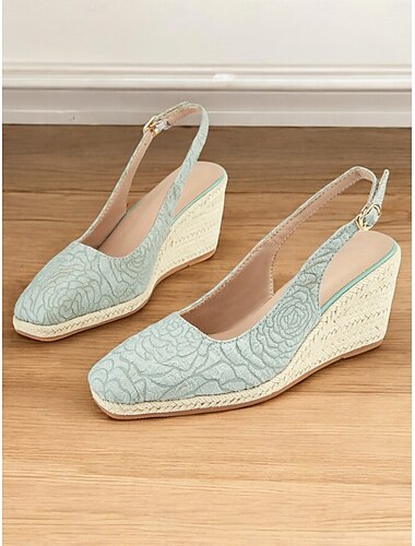  Groene dames espadrille wedge slingback schoenen met bloemenborduursel - elegante zomerhakken voor casual en feestelijke gelegenheden