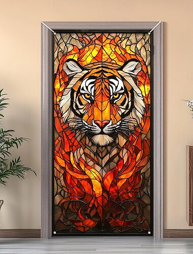  decorazioni per porte effetto vetro colorato copriporta arazzo porta tigre tenda porta decorazione fondale porta interna/esterna banner per porta d'ingresso fattoria