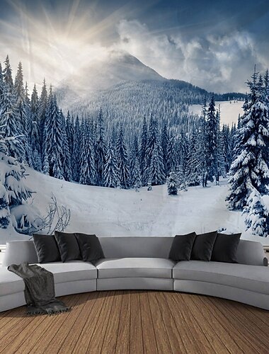  Winter Wonderland Hanging Tapestry Wall Art Large Tapestry Mural Decor Photograph Backdrop Blanket Curtain Home Bedroom Living Room Decoration Snow Forest
