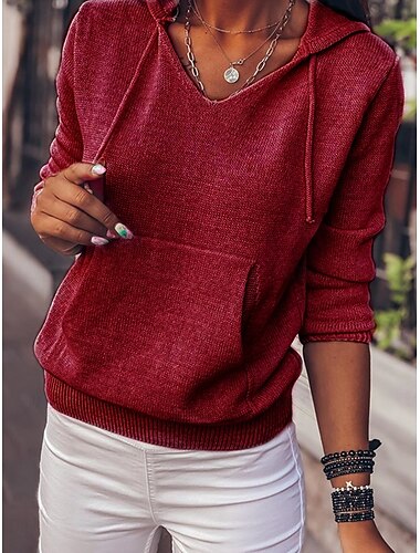  Damen Pullover Brautkleider schlicht Weich Einfarbig Gerippt V Ausschnitt Strick Langarm Normale Oberteile Stricken Outdoor Täglich Wochenende Rosa Rote Herbst Winter