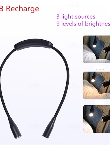  Lámpara de cuello portátil recargable por USB, lámpara de noche de 3 colores para coser, tejer, acampar y reparar