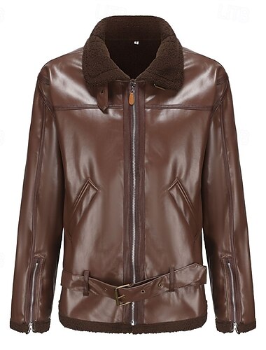  Herren Lederjacke Kunstlederjacke Motorrad Jacke Motorradjacke Urlaub Täglich Windundurchlässig warm halten Pelzkragen Tasche Herbst Winter Glatt Modisch Klassisch Kargen Standard Schwarz Braun Jacken