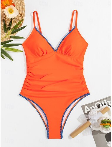  Damen Badeanzug Ein Stück Bademode Rückenfrei Patchwork Elegant Stilvoll Feste Farbe Ärmellos Badeanzüge