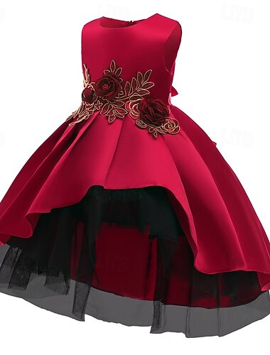  kinderkleidung Mädchen Party Kleid Blumen Ärmellos Leistung Geburtstag Schön Süß Polyester Maxi abendkleider Schaukelkleid A Linie Kleid Sommer 4 Jahre + Champagner Rosa Wein