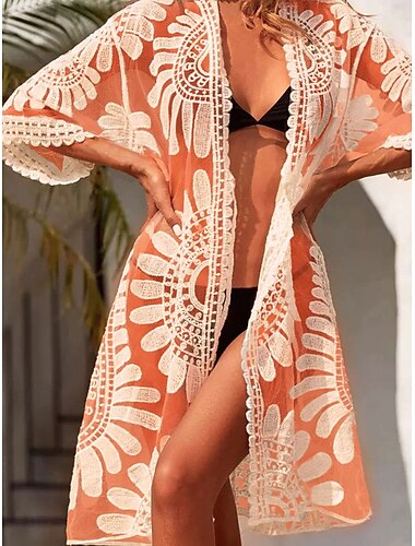  Damen Badeanzug Zudecken Bademode UV Schutz Elegant Urlaub Graphic V Ausschnitt Kurze Ärmel Badeanzüge