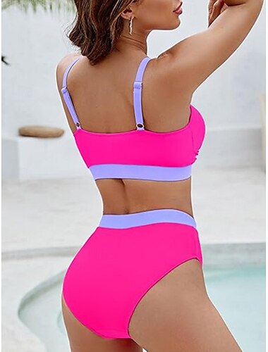 Damen Badeanzug Bikinis Cheeky-Bikinihose Bademode Rückenfrei Patchwork Sexy Farbblock V Ausschnitt Ärmellos Badeanzüge