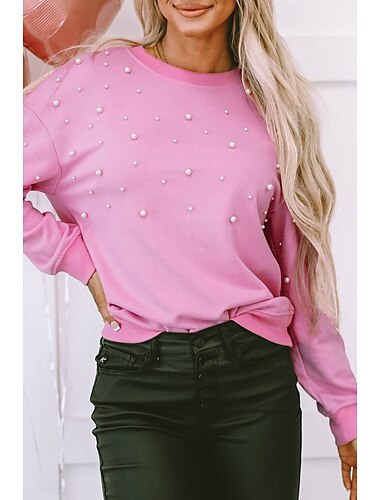  giacca in pile da donna pullover moda casual tinta unita festa lavoro strada girocollo vestibilità ampia manica lunga rosa autunno inverno