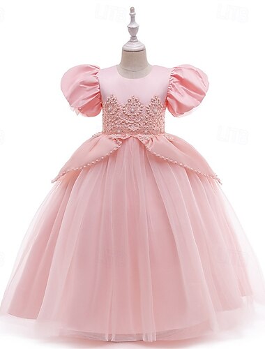 kinderkleidung Mädchen Cosplay-Kleid Party Kleid Feste Farbe Kurzarm Leistung Geburtstag Gitter Cosplay-Kostüm Süß Polyester Mitte der Wade abendkleider Schaukelkleid A Linie Kleid Sommer 4 Jahre +