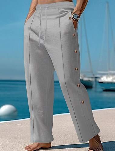  Voor heren Broek Zomerbroek Strandbroeken Zak Trekkoord Elastische taille Effen Comfort Ademend Vakantie Dagelijks Feestdagen Hawaii Boho Zwart Wit