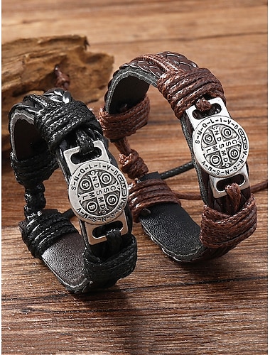  vikingatida läderarmband för män med kompassdesign, justerbar passform och norse boho-estetik för vardags- och utomhuskläder