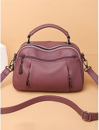  Bolso bandolera de piel sintética para mujer, pequeño bolso informal con compartimentos con múltiples cremalleras, elegante bolso de hombro diario para viajes y compras color vino negro blanco