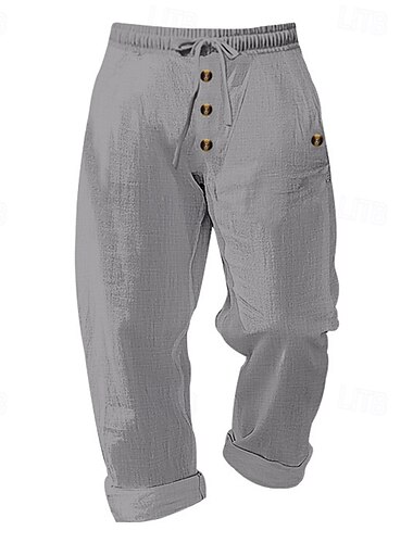  Bărbați Pantaloni de in Pantaloni Pantaloni de vară Pantaloni de plajă Nasturi Cordon Talie elastică Simplu Confort Respirabil Lungime totală Casual Zilnic Concediu Modă Stil Clasic Negru Alb