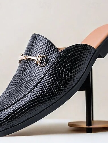  mocassins marron à motif serpent pour hommes – mules à enfiler en similicuir avec boucle en métal pour une tenue décontractée et formelle