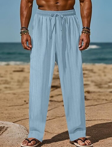  Pánské Plátěné kalhoty Kalhoty Letní kalhoty Plážové kalhoty Šňůrky Elastický pas Straight-Leg Bez vzoru Pohodlné Prodyšné Plná délka Denní Dovolená Plážové prázdniny Módní Černá Bílá