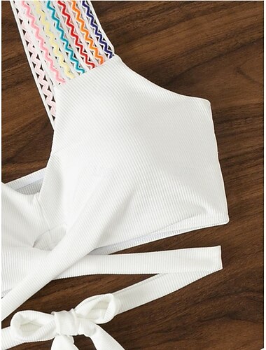  Damen Badeanzug Bikinis 2 Stück Unterhosen Bademode Rückenfrei Patchwork Schlank Urlaub Strandbekleidung Feste Farbe V Ausschnitt Ärmellos Badeanzüge