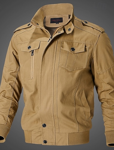  Miesten Vaellustakki Cargo takki Kevät Syksy ulko- Tuulenkestävä Tuulitakki takki Matkailu Musta Armeijan vihreä Khaki