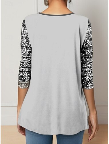  Dames Overhemd Blouse Bloemig Casual Lange mouw Strakke ronde hals Normale tops Dagelijks Lapwerk Afdrukken Wit Paars Lente & Herfst