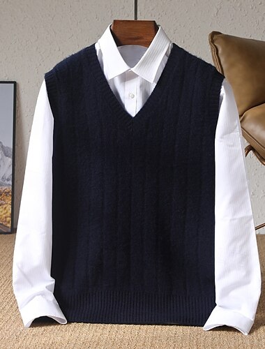  Herren Pullover Stricken Einfarbig V Ausschnitt Strickware Elegant Outdoor Heim Bekleidung Herbst Winter Schwarz Orange S M L