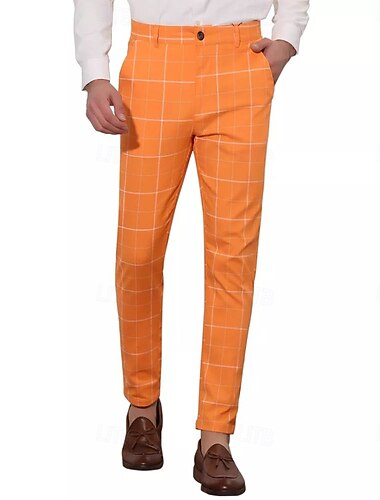  Herren Geometrisch Plaid Anzughosen Mittlere Taillenlinie Brautkleider schlicht Outdoor Urlaub Heim Zip Tasche Sommer Frühling Herbst 3D-Druck Schwarz Rot Orange