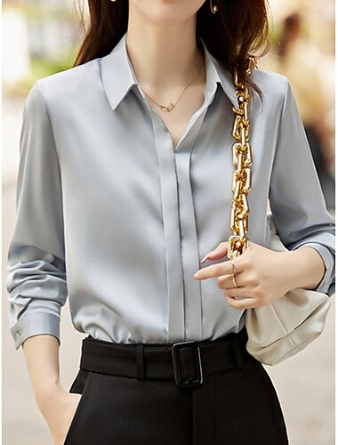  Women's Shirt Blouse Solid Color Basic Casual Long Sleeve Shirt Collar Regular Tops Daily Buttons White Green Gray Fall Winter