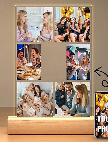  Lámpara de foto personalizada, luz nocturna acrílica con foto personalizada, alimentada por USB, color blanco cálido, agrega tu imagen, perfecta para el día de San Valentín, amantes, cumpleaños, novios, novias y familiares