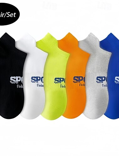  Per uomo 6 pezzi Confezioni multiple Calzini Sopra la caviglia Calzini da corsa Calzini casual Nero Bianco Colore Alfabetico Da mare Sportivo Giornaliero Di base Medio spessore Primavera Autunno Di