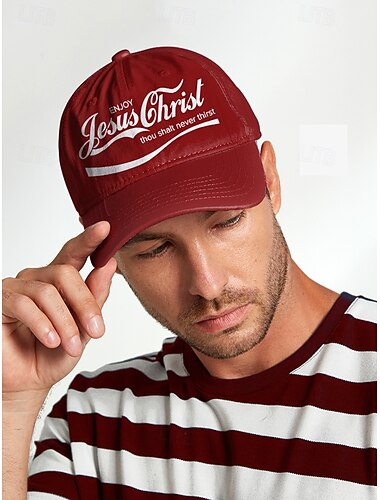  Gorra de béisbol con estampado religioso con diseño "Disfruta de Jesucristo, nunca tendrás sed", gorra cristiana ajustable para hombres y mujeres, perfecta para uso informal, eventos religiosos y obsequios basados en la fe.
