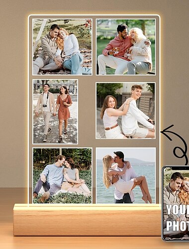  Marco de fotos iluminado personalizado, luz nocturna acrílica personalizada para San Valentín, con alimentación por USB, para el día de San Valentín, regalos de aniversario para amantes, cumpleaños, novios, novias y familiares