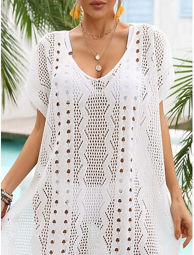  Vestidos de playa para mujeres cubiertas de baño trajes de baño con cortes ropa de playa de vacaciones color sólido cuello en V mangas cortas