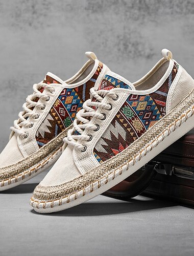  Lässige Canvas-Sneaker für Herren mit Tribal-Print und Juteseilsohle – bequemes Schuhwerk für jeden Tag