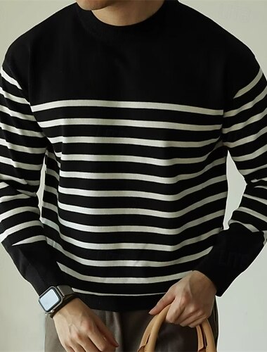  Bărbați Pulover pulover Pulover tricotat Striat Tricotat Topuri obișnuite Tricotat Dunga Stil Nautic Modă De Bază Vacanță Purtare Zilnică Îmbrăcăminte Toamna iarna Negru M L XL