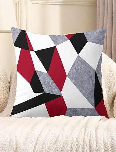  Funda de almohada decorativa con estampado de rombos, 1 pieza, funda de cojín cuadrada suave, funda de almohada para dormitorio, sala de estar, sofá, sillón, negro, gris, blanco, rojo y verde
