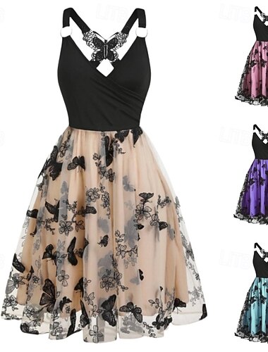  Elegant Retro / vintage Femtiotal Klänningar Maskerad Maskeradkläder Dam Karnival Nyår Maskerad Ledigt / vardag Möhippa Vuxna Klänning