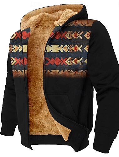  Herren aztekisch Vlies Hoodie Sweatshirt Kapuze Hoodie Sweatshirt Kapuze Sweatshirt mit Kapuze Rundhalsausschnitt Einfach 3D-Druck Jagd Schwarz Blau Reißverschluss Herbst Winter Designer