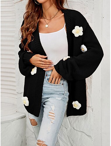  dames valentijn roze trui vest elegant off shoulder gebreid bloemblaadjes mouw lange mouw normale tops gebreid outdoor dagelijks weekend mode streetwear zwart wit herfst winter