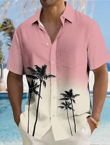 Herren Kokusnuss-Palme Lässiges Hemd Hawaiihemd Sommerhemd Aloha-Shirt Kurzarm Hawaiianisch Resort Normal Casual Sommer Frühling Umlegekragen Knopf hoch Rosa Blau Grün Grau