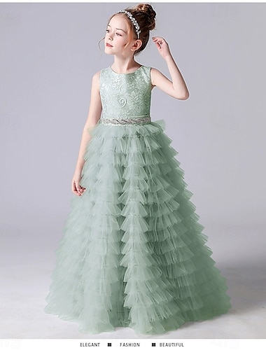  ts princesse longueur au sol robe de demoiselle d'honneur fête de mariage filles jolie robe de bal tulle avec nœud(s) coupe élégante 3-16 ans