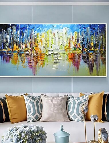  Kézzel készített Hang festett olajfestmény Kézzel festett Vízszintes Tájkép Utcai művészet Modern Anélkül, belső keret