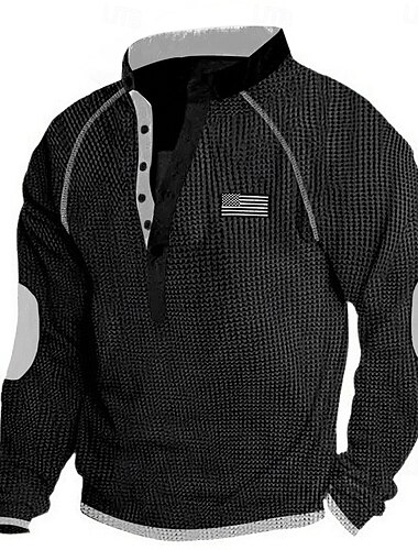  Herren T Shirt Waffel-Henley-Hemd Henley Shirt T-Shirt langarmshirt Langarm Farbblock Modisch Designer Basic Patchwork Henley Urlaub Strasse Ausgehen Frühling & Herbst Schwarz Marineblau Kaki Henley