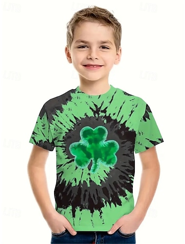  San Patrizio Da ragazzo 3D Pop art Colorato a macchie maglietta T-shirt Manica corta Estate Primavera Di tendenza Essenziale Bambino 4-12 anni Girocollo Esterno Informale Giornaliero Standard