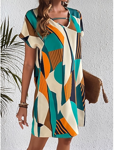 نسائي فستان ميدي لباس غير رسمي فستان تيشيرت استوائي أنيق كاجوال عطلة مناسب للبس اليومي عادي الرسم كم قصير V رقبة أخضر الصيف   نسائي فستان ميدي لباس غير رسمي فستان تيشيرت استوائي أنيق كاجوال عطلة مناسب للبس اليومي عادي الرسم كم قصير V رقبة أخضر الصيف