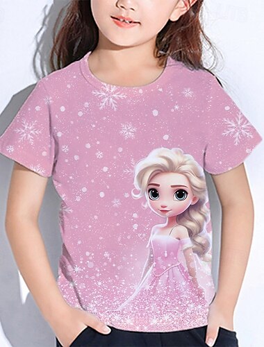  Mädchen 3D Graphic Karikatur Schneeflocke T-Shirt Kurzarm Sommer Frühling Modisch Basic kinderkleidung 4-12 Jahre Rundhalsausschnitt Outdoor Casual Täglich Regular Fit