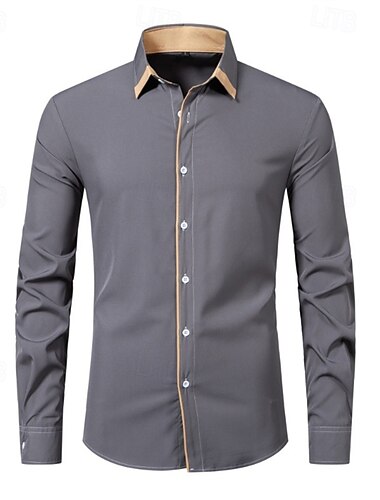  Herren Hemd Oberhemd Knopfhemd Farbblock Hochzeit Party Schwarz Marineblau Armeegrün Dunkelgray Langarm Kargen Frühling & Herbst Bekleidung