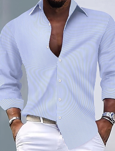  Voor heren Overhemd Zomer overhemd Normaal shirt Gestreept shirt Overhemd met knopen Zwart Lichtgroen Blozend Roze Rood Koningsblauw Lange mouw Streep Kraag Vakantie Dagelijks Kleding Modieus Casual