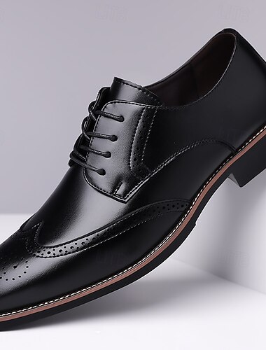  klassische braune Oxford-Schuhe mit Flügelkappe für Herren – Brogue-Schnürschuhe aus Kunstleder für geschäftliche und formelle Anlässe