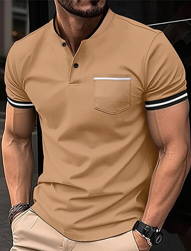  Herren Golfhemd Golf Poloshirts Arbeit Casual Ständer Kurzarm Basic Modern Farbblock Patchwork Knopf Frühling Sommer Regular Fit Wein Schwarz Weiß Himmelblau Khaki Grau Golfhemd