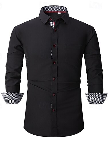  Per uomo Camicie Camicia con bottoni Color Block Matrimonio Esterno Nero Bianco Vino Blu marino scuro Manica lunga Colletto alla francese Estate Primavera Abbigliamento
