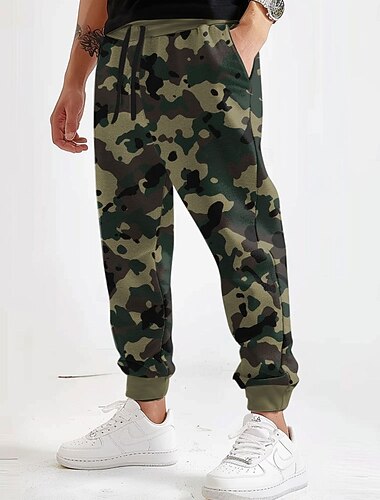 Voor heren Camouflage Kleur Joggingbroeken Jogger Broek Medium Taille Trekkoord elastische taille Actief Vintage Casual Buiten Straat Dagelijks gebruik Zak Lente Herfst Winter 3D-afdrukken Groen Grijs