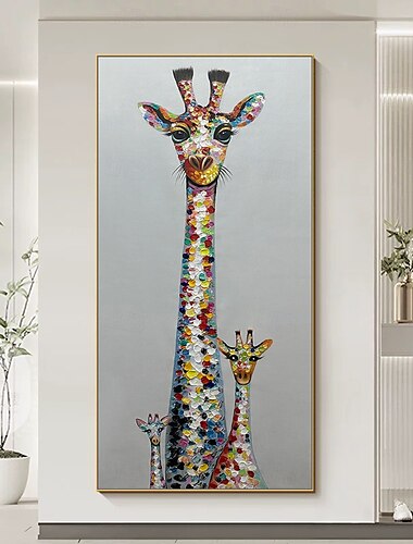  Pinturas al óleo de animales de jirafa hechas a mano de Mintura sobre lienzo, decoración de arte de pared, imagen abstracta moderna para decoración del hogar, pintura enrollada sin marco y sin estirar